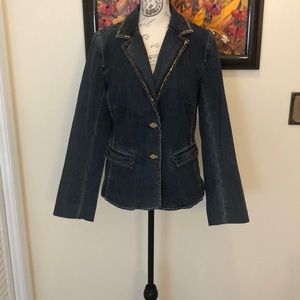 jean jacket gold bead trim on lapel long sleeve